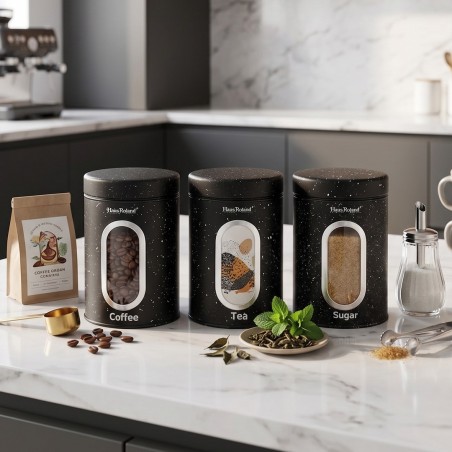 Lot de 3 Boîtes de Conservation en Métal Café Thé Sucre