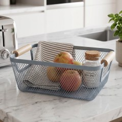 Panier de Rangement en Plastique avec Poignées Aspect Bois
