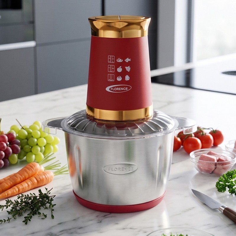 Hachoir Bol Inox 3 L 1200W Rouge- Florence R-7638R