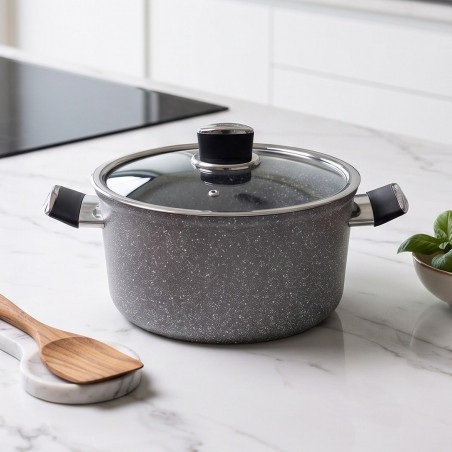 Faitout Granite Gris avec Couvercle en Verre 20 cm
