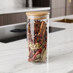 Porte Épices en Verre 400ML avec Couvercle en Bois