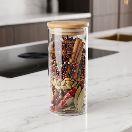 Porte Épices en Verre 400ML avec Couvercle en Bois