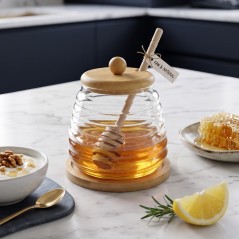 Pot à Miel en Verre avec Couvercle Bois & Cuillère