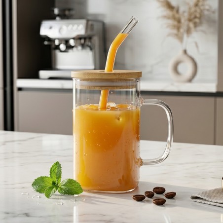 Gobelet en Verre avec Couvercle & Paille 400ml