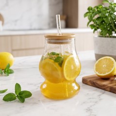 Gobelet en Verre avec Couvercle & Paille 400ml
