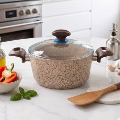 Faitout Granite Beige avec Couvercle en Verre 20 cm
