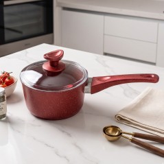 Casserole Granite Rouge avec Couvercle en Verre 18 cm