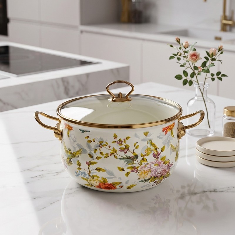 Faitout Motli Motif Floral avec Couvercle en Verre 26 cm