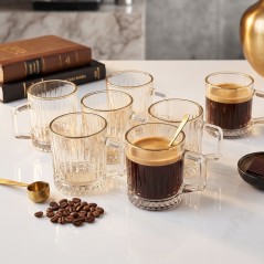 Lot de 6 Mugs à Café en Verre Strié