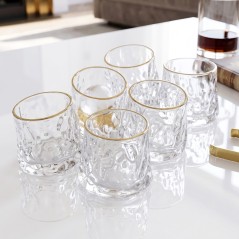Lot de 6 Verres en Verre Transparent Bord Doré
