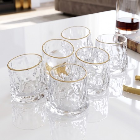 Lot de 6 Verres en Verre Transparent Bord Doré