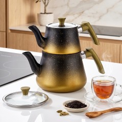 Théière Double en Granite 0,75 L et 1,75 L Gold - MCS