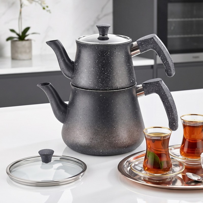 Théière Double en Granite 0,75 L et 1,75 L Gris - MCS Théière Double en Granite 0,75 L et 1,75 L Gris - MCS