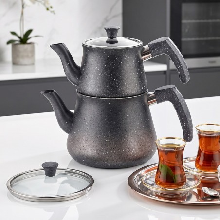 Théière Double en Granite 0,75 L et 1,75 L Gris - MCS