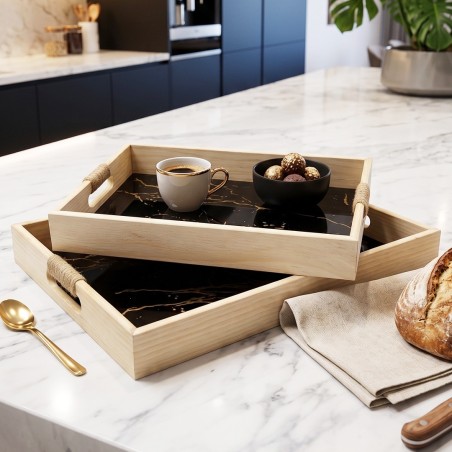 Lot de 2 Plateaux de Service en Bois