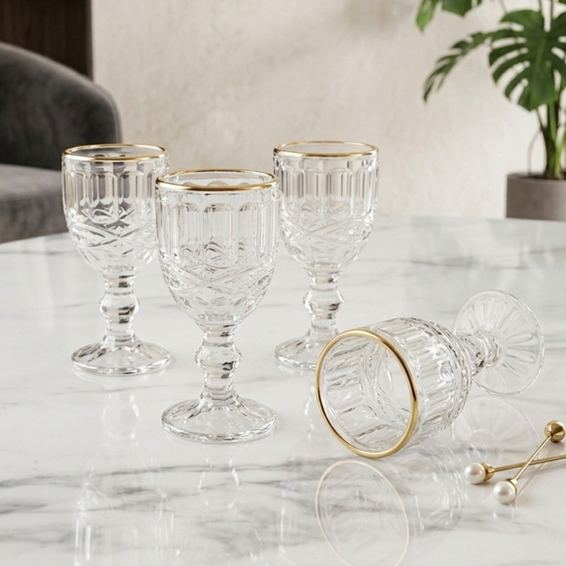 Lot de 6 Coupe à Zrir en Verre Bordure Dorée