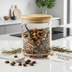 Bocal de Conservation en Verre 700ML avec Couvercle en Bois