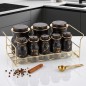 Porte-Épices avec 8 Pots en Verre Effet Marbre Noir