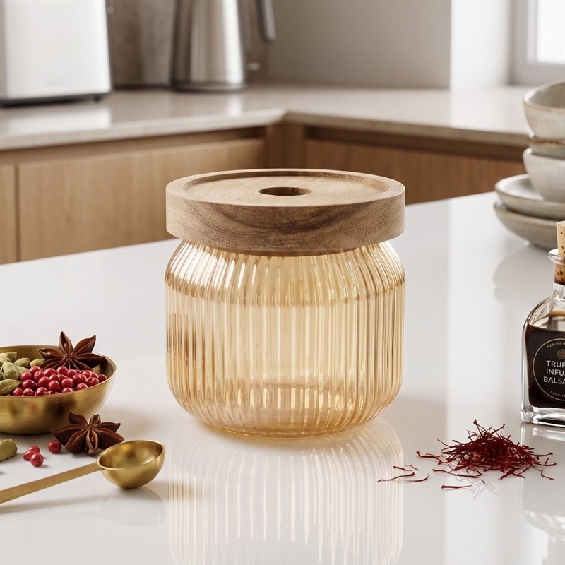 Bocal de Conservation en Verre avec Couvercle en Bois