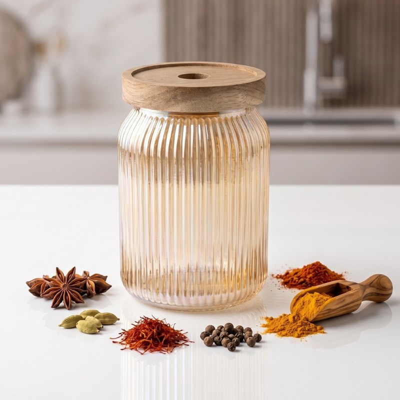 Bocal de Conservation en Verre avec Couvercle en Bois