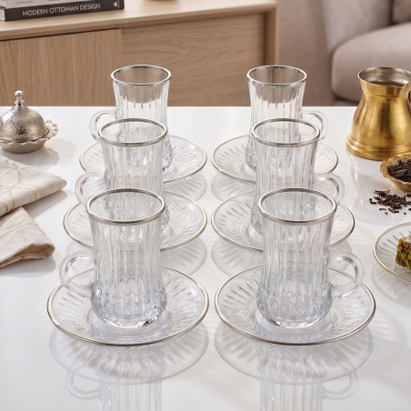 Lot de 6 Verres à Thé avec Sous-tasses