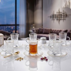 Lot de 6 Verres à Thé Martelé avec Sous-tasses