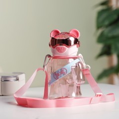 Gourde d'eau 700ml avec Paille et Sangle Rose