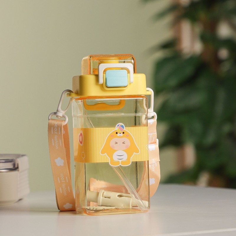 Gourde d'eau 650ml avec Paille et Sangle Jaune