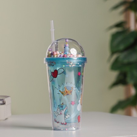 Gobelet Isotherme 400ML avec Paille Bleu