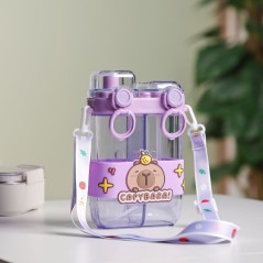 Gourde d'eau 780ML Double Compartiment avec Sangle Violet
