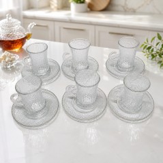 Lot de 6 Verres à Thé Martelé avec Sous-tasses