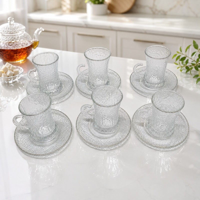 Lot de 6 Verres à Thé Martelé avec Sous-tasses