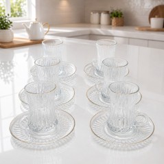 Lot de 6 Verres à Thé avec Sous-tasses