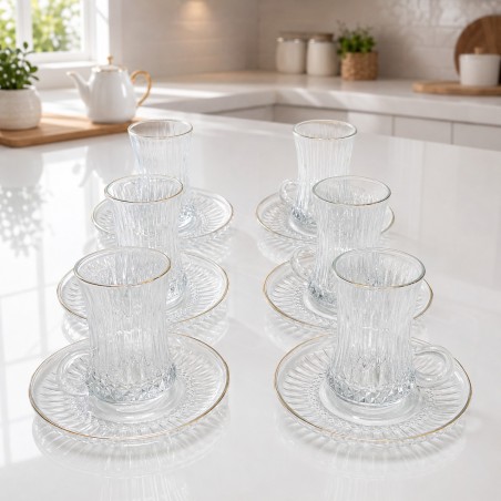 Lot de 6 Verres à Thé avec Sous-tasses