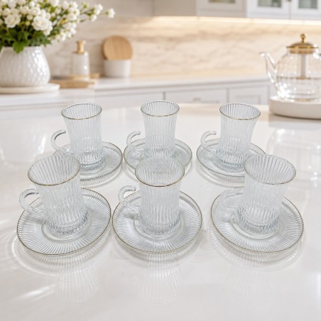 Lot de 6 Verres à Thé avec Sous-tasses
