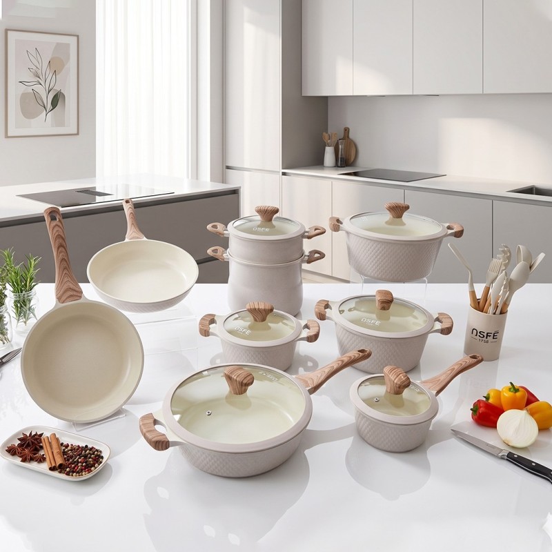 Batterie de Cuisine 26 Pièces en Granite Ecru - OSP