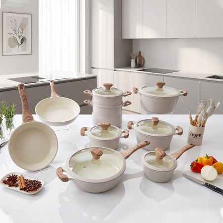 Batterie de Cuisine 26 Pièces en Granite Ecru - OSP