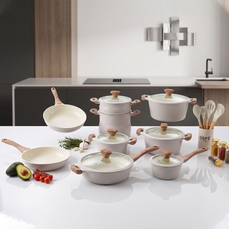 Batterie de Cuisine 26 Pièces en Granite Rose Clair - OSP