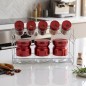 Porte-Épices avec Support Métallique  8 Pots en Verre - Rouge