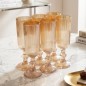 Lot de 6 Coupes Flûtes en Verre Côtelé Ambré sur Pied