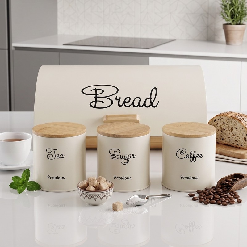 Set Boîte à Pain en Métal avec 3 Bocaux