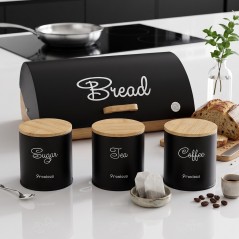 Set Boîte à Pain en Métal avec 3 Bocaux
