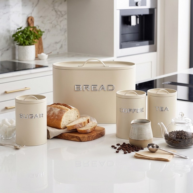 Set Boîte à Pain en Métal avec 3 Bocaux