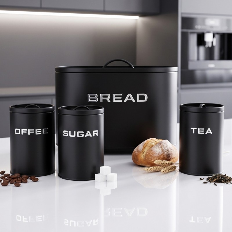 Set Boîte à Pain en Métal avec 3 Bocaux