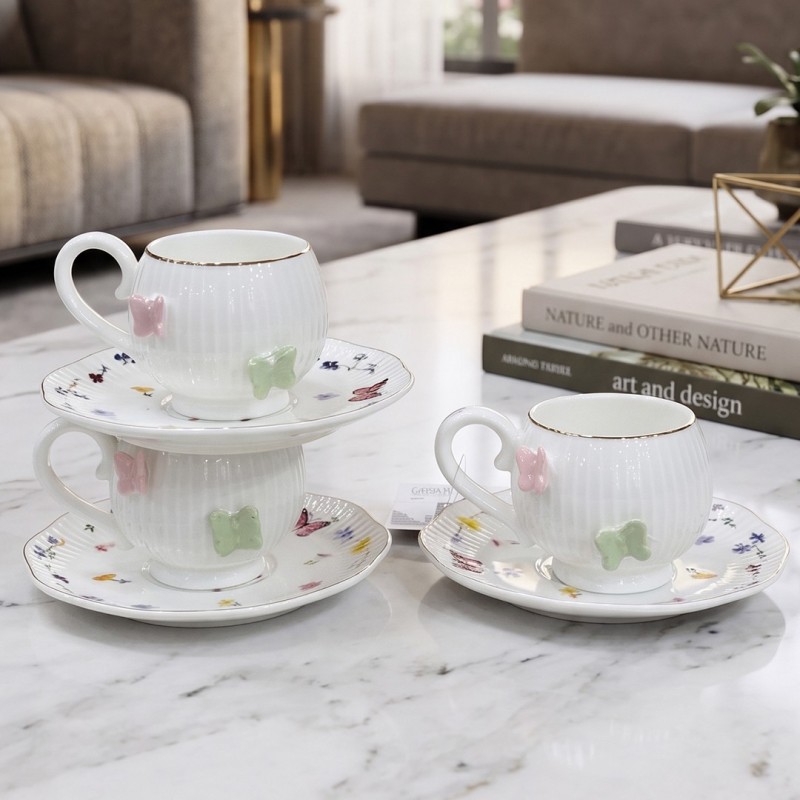 Service à Café Noir en Porcelaine 12 Pièces