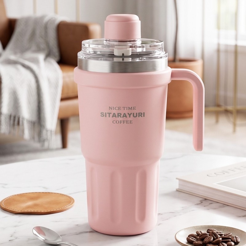 Thermos en Plastique avec Paille et Poignée 600ML