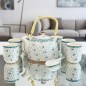 Ensemble Théière et 6 Tasses en Céramique Motifs Floraux