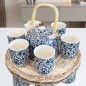 Ensemble Théière et 6 Tasses en Céramique Motifs Floraux
