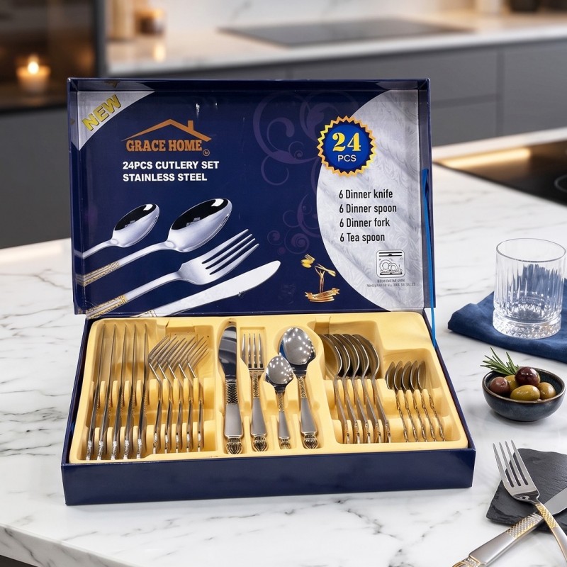Coffret Ménagère 24 Pièces en Acier Inoxydable