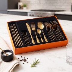 Coffret Ménagère 24 Pièces en Acier Inoxydable Doré